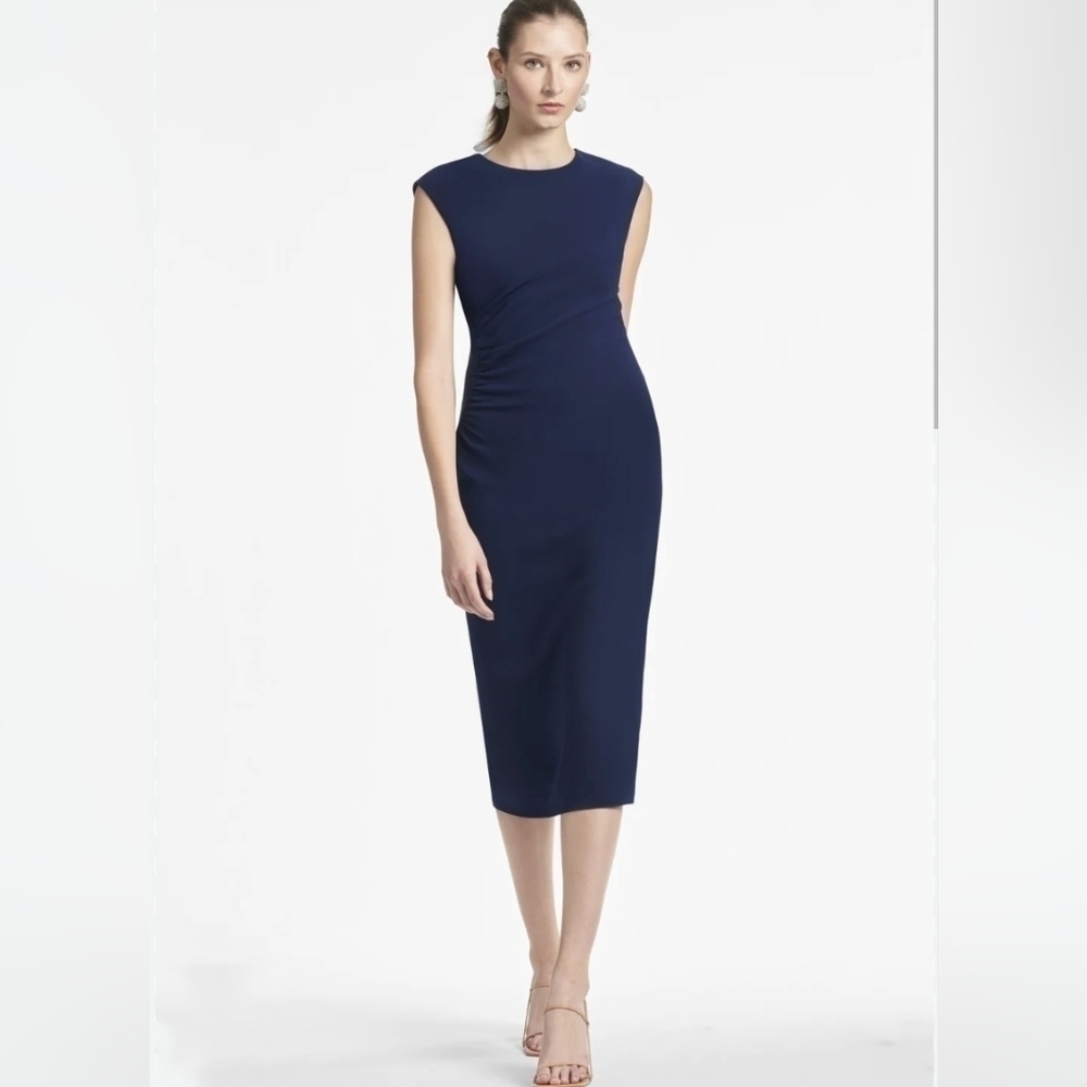 SACHIN & BABI Diana Midi Dress Stretch Crepe Navy Blue NWT Size 0 Office Career